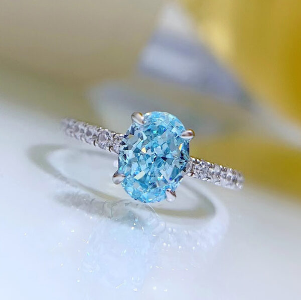 Bague en argent rhodié 925 serti d'Aigue-Marine ovale 6*8 – Image 2