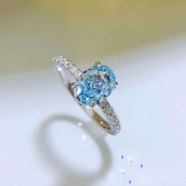 Bague en argent rhodié 925 serti d'Aigue-Marine ovale 6*8 – Image 4