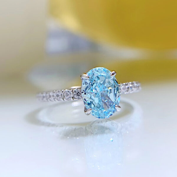 Bague en argent rhodié 925 serti d'Aigue-Marine ovale 6*8 – Image 3