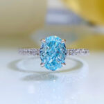 Bague en argent rhodié 925 serti d’Aigue-Marine ovale 6*8