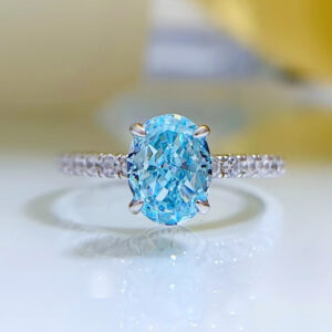 Bague en argent rhodié 925 serti d’Aigue-Marine ovale 6*8